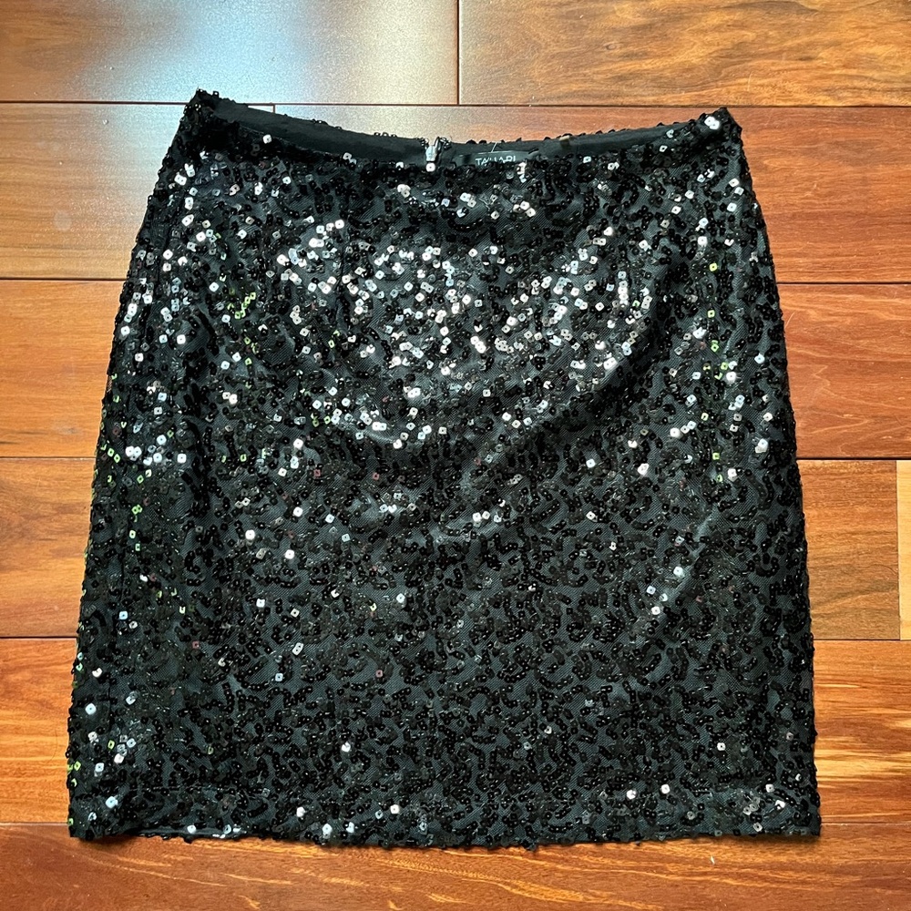 Tahari Black Sequin Mini Pencil Skirt
